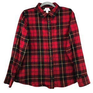 L.L. Bean Flannel Shirt Womens Medium M Red Plaid Slightly Fitted Long Sleeve